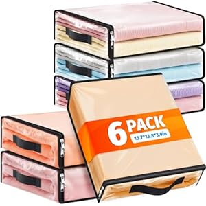 SpaceWhisper 6 Pack Clear Storage Bags, Plastic Blanket Storage Bags with Zipper and Handle, Moving Bags for Comforter, Bedding & Clothes, Closet Organizer and Under Bed Storage (15.7×13.8×3.9 Inch)