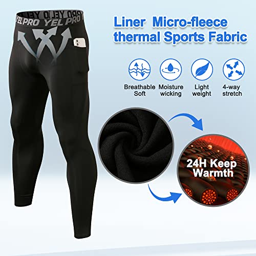 Gaoqsemg Mens Leggings Warm,Men's Thermal Compression Pants Baselayer Under Pants Micro-Fleece Lined Sports Athletic Running Tights With Pockets Basketball Tights Black,X-Large #TOP1