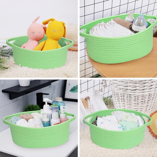 Image of ABenkle Small Basket with Handles, Boho Decorative Rope Woven Dog Cat Toy Storage Bin Shelf Storage Organizer, Easter Christmas Gift Basket, 12 inchx8 inchx5 inch