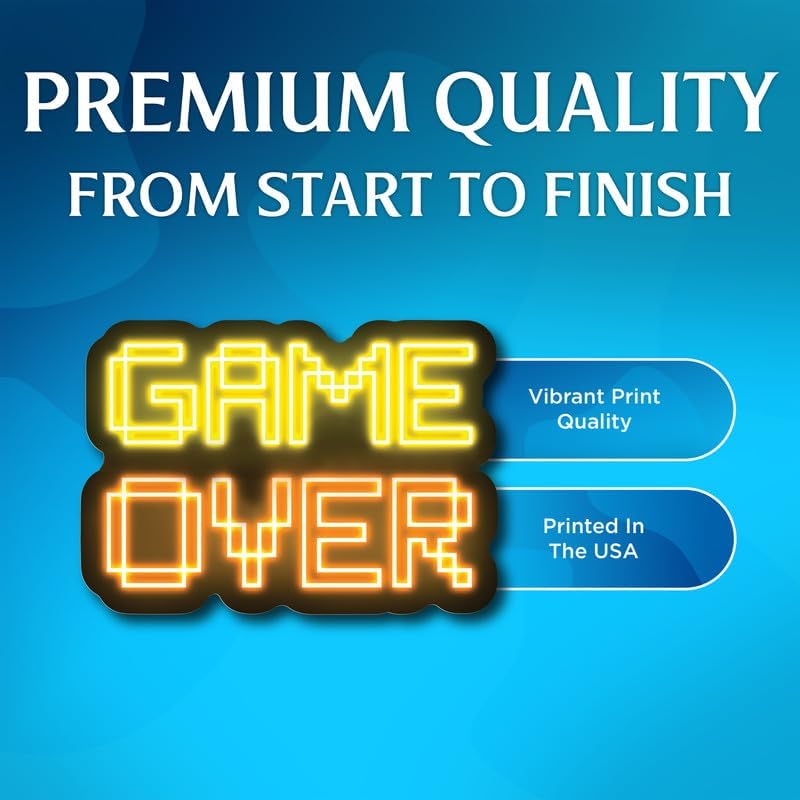 Game Over - Cool Retro Neon Gamer Stickers - Premium Quality Vinyl Bumper Stickers 2-Pack | 5-Inch on Widest Side | Made in USA - FHJ538 image 3