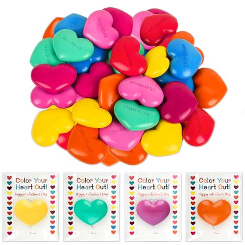 Ulema 28Pcs Colorful Heart Crayons with Cards Valentines Day Gifts for Classroom Girl Boy Birthday Gift Goodie Bags Stuff Party Favors Classroom Rewards.