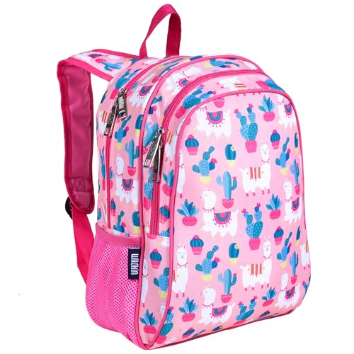 Image of Wildkin 15 Inch Backpack for Kids, Llamas and Cactus | Ages 5-10, padded straps, side water bottle pocket - coordinates with matching Wildkin lunch boxes and water bottles