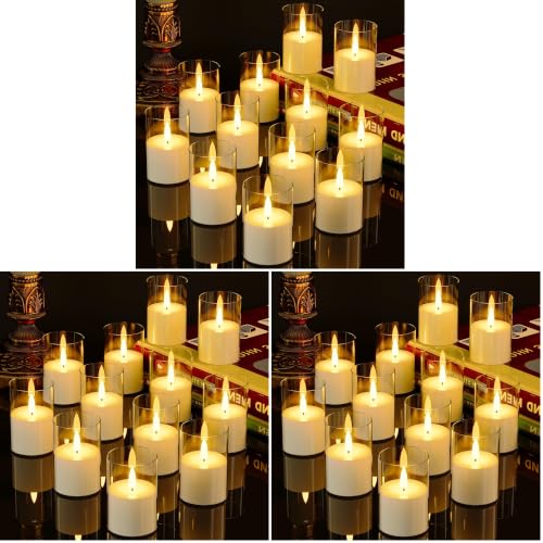 Image of VIODAIM 12Pack Flickering Flameless LED Candles with Timer, Battery Powered - Small Pillar & Votive, Clear (2 inchX3 inch) (Pack of 3)