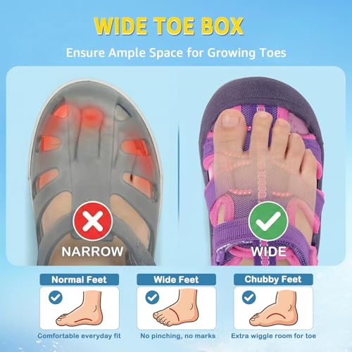 Image of Wide Toe Box Toddler Sandals Water Shoes Boys Girls Quick Dry Summer Beach | Non Slip Sole, Flexible, Machine Washable, Easy to Clean, Breathable, Adjustable Hook and Loop, Closed-toe for Outdoor & Pool