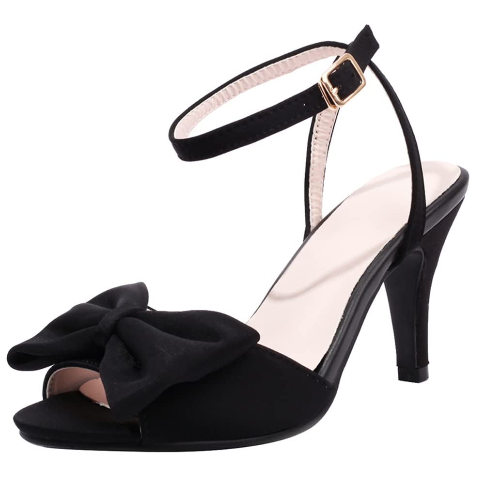 Bow Knot Stiletto Heel Sandals Open Toe Ankle Strap Bridal Shoes Elegant Tie Knot Heeled Sandals