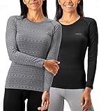 DEVOPS Women's 2 Pack Thermal Long Sleeve Shirts Compression Baselayer Tops (Medium, Black/Heather Flower)
