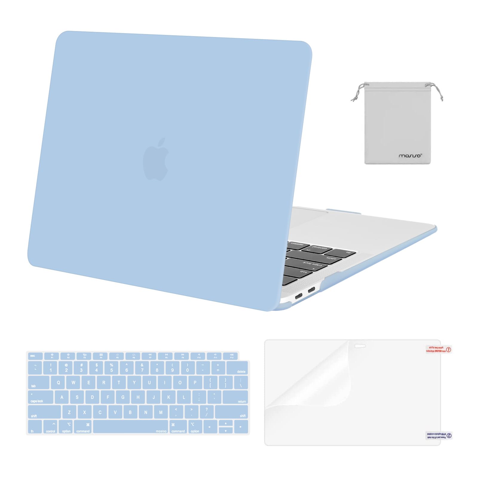 MOSISO Compatible with MacBook Air 13 inch Case 2021-2018 Release A2337 M1 A2179 A1932, Plastic Hard Shell&Keyboard Cover&Screen Film&Storage Bag for MacBook Air 13.3 inch Case, Airy Blue