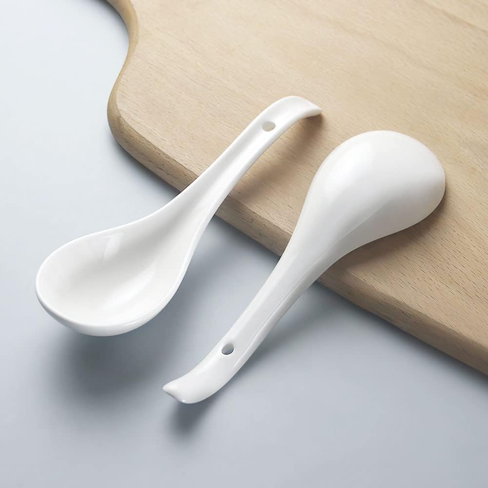 Soup Spoon Set of 6 Pure Ceramic White Color Microwave Safe 15 cm Soup Spoons
