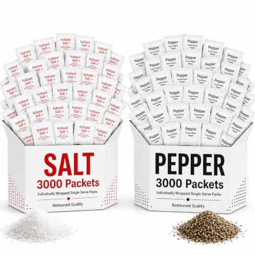 Salt Pepper Packets Single Serve Condiment Bulk 6000 Count Total - Individually Wrapped Sachets, Restaurant Quality Iodized Salt & Ground Black Pepper