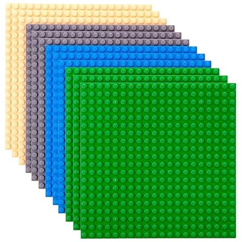 Strictly Briks Compatible with Lego 12 Pack Classic Stackable Baseplates 6x6, for Building Bricks, 20x20 Studs Plates Mats, Stackable for Top & Bottom Sides, 12 Blue/Green/Gray/Sand Cover