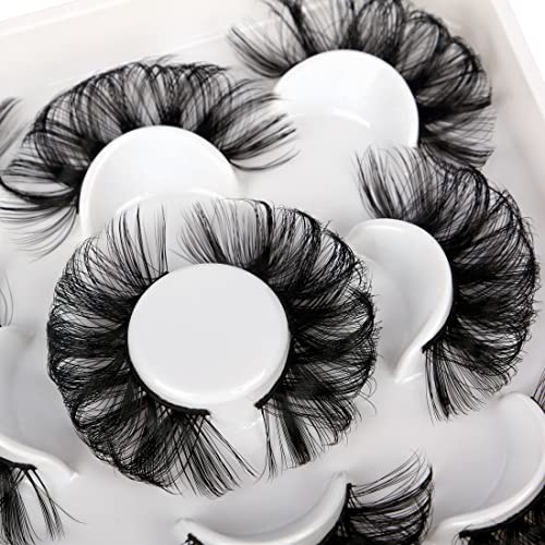 Pooplunch False Eyelashes 25MM Russian Volume Strip Lashes Fluffy D Curl Long Dramatic Faux Mink Eye Lashes Multipack