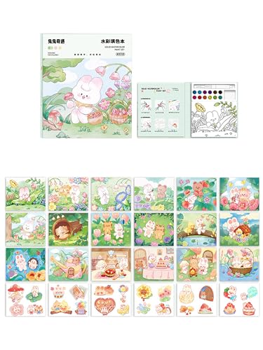 AAGWW すいすいお絵描き 水塗り絵 ぬりえ 子供用ぬりえ帳 塗り絵 多様な遊び方 固形絵の具付き 厚紙でインク洩れ防止 携帯性 安全で環境にやさしい DIY小学生向け 子供向け 贈り物用(萌寵楽園)