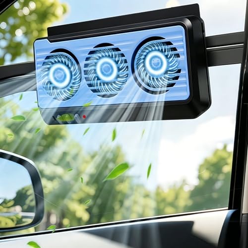 Car Solar Powered Window Exhaust Fan for Car Vent Ventilator Window Solar Radiator Fan Window Fans with Exhaust and Intake Air Circulation for Vehicle Cabin Cooling & Odor Elimination