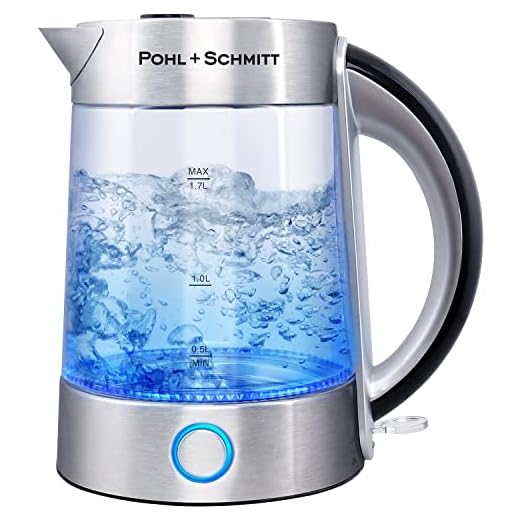 Pohl Schmitt 1.7L Electric Kettle with Upgraded Stainless Steel Filter, Inner Lid & Bottom, Glass Water Boiler & Tea Heater with LED, Cordless, Auto Shut-Off - Boil-Dry