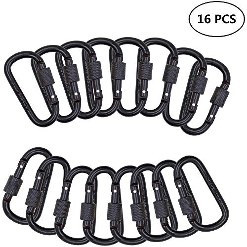 Vonpri Mosquetón Llavero Clip Hebilla Cerradura Mosquetones Escaladas Aleación de Aluminio Forma D Gancho para Mochila Camping 16pcs