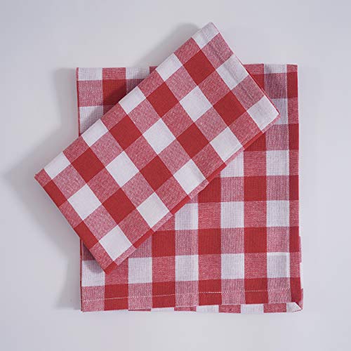 Image of FINGERCRAFT 100% Cotton Cloth Napkins Set of 12 - 20x20 Inch (50x50 cm) Reusable Soft & Absorbent Gingham Check Dinner Table Napkins (Red White Check, Set of 12)