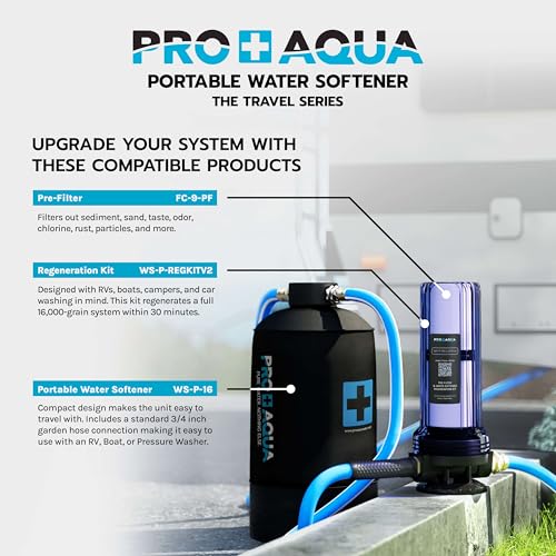 Image of PRO+AQUA 16,000 Grain Portable Water Softener for RV, Trailers, Boats, Mobile Car Wash, Pressure Wash - Protects Water Systems