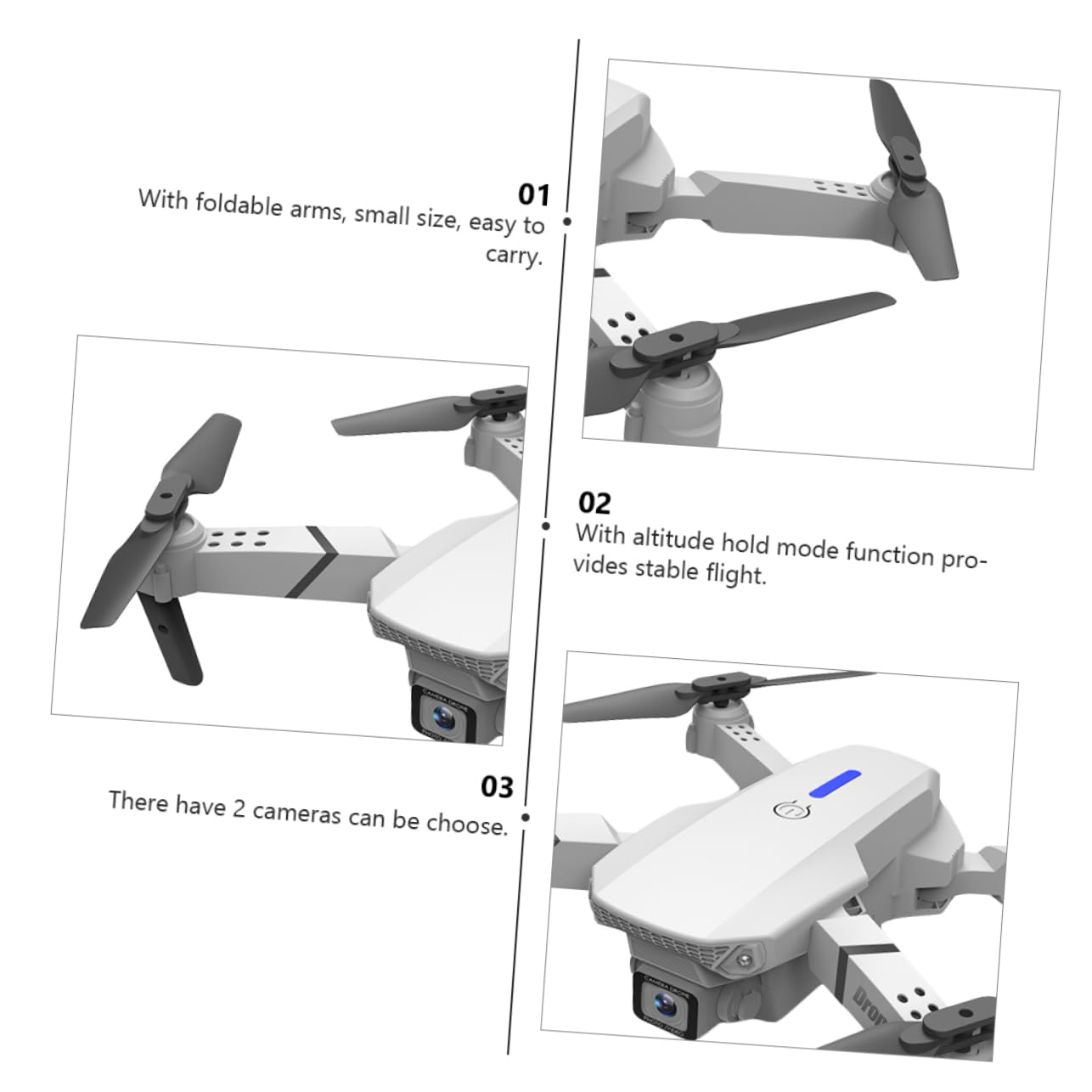 ifundom Drone Pieghevole E525 Doppia Fotocamera 4k, Video ad Alta Definizione, Connessione App, Leggero e Portatile per Riprese Aeree
