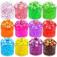 Slime Kits for Girls, 12 Packs Clear Slime Jelly Crunchy Kit, Non Sticky Slime Set for Kids, DIY Premade Crystal Glue Boba Slime, Super Soft Sludge Toy