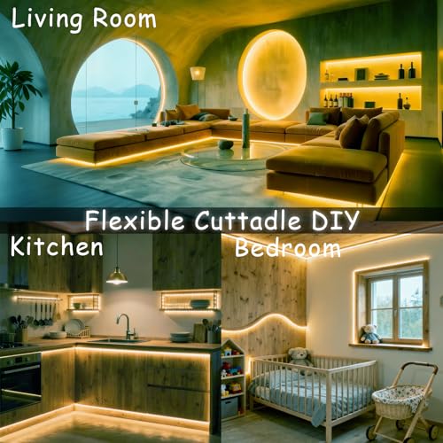 Image of 4000k 30ft Led Strip Lights for Bedroom Dimmable 10 FT 180 LEDs Rope Light Flexible Super Bright White Tape Lights for Ceiling Room Home Decor Luces LEDs for DIY Living Room Kitchen Vanity