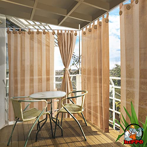 Image of HIPPO 180 GSM HDPE Outdoor Loop Curtain for Balcony & Patio Sun Blocking, UV Protection & Light-Filtering Curtains(Sand-Dune- 3FTX9FT) Pack of 2