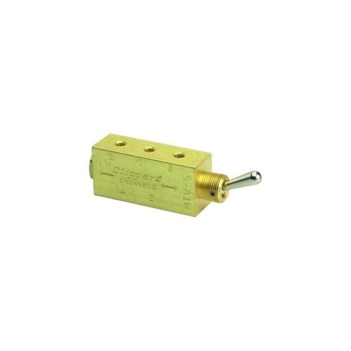 Clippard MTV-5 4-Way Toggle Valve, Enp Steel Toggle, #10-32, 6 SCFM at 50 PSIG, 10 SCFM at 100 PSIG