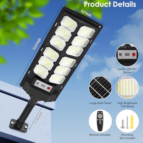 Image of Solar Lights Outdoor Waterproof, 6500K 13000LM LED Dusk to Dawn Solar Street Light, Solar-Powered Flood Lights with Motion Sensor and Remote Control, Solares Parking Lot Light for Yard Walkway, 6-Pack