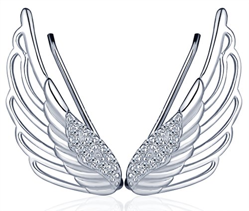 Infinite U - Elegantes pendientes con forma de alas de ángel, plata de ley 925, con motivos de...