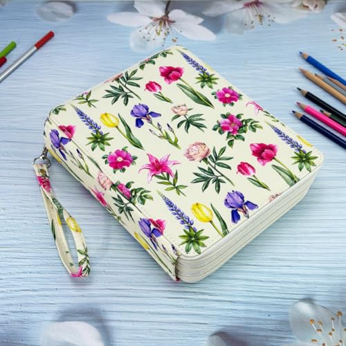 Image of YOUNGCOL 120 Slots Colored Pencil Case Color Pencil Organizer Storage Large Capacity Pencil Case (Faint Yellow + Flower)