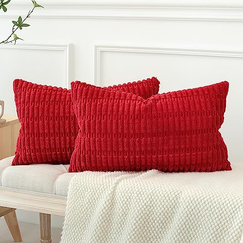 JOTOM Set of 2 Corduroy Soft Striped Cushion Covers 30x50 cm Boho Decorative Throw Pillow Covers Lumbar Cushion Case Couch Home Decor Pillowcases for Sofa Bedroom 12x20 Inch (Red) - Image 4