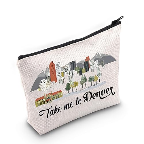 WZMPA Denver Colorado Travel Makeup Bag Denver Cityscape Skyline Gift Take Me To Denver Zipper Pouch Bag Denver Trip Merchandise (Take Denver)