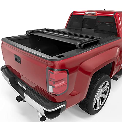 OEDRO Quad Fold Tonneau Cover Soft Truck Bed Covers Compatible with 2014-2019 Chevy Silverado/GMC Sierra 1500 (2019 Legacy/LD only); 2015-2019 Silverado/Sierra 2500 3500 HD, Fleetside, 6.6ft Bed