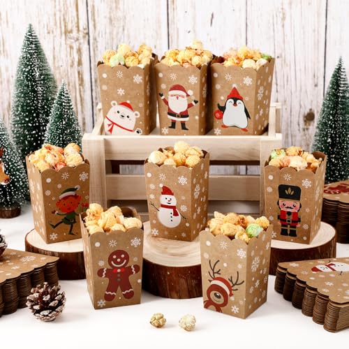 Image of Weekgrat 90 Pcs 9 Styles Christmas Santa Claus Popcorn Boxes Cardboard Popcorn Bags Snack Boxes Spooky Treat Bags for Candy Biscuits Party Favors