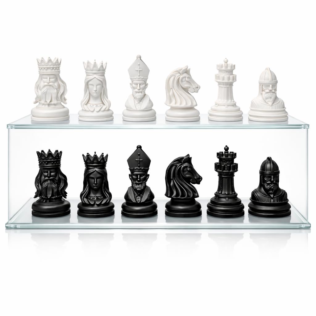 TADCraft Gift & Collector Focus Premium Black and White Chess Pieces Set | Elegant Sculpted Chessmen for Casual Play, Display, Collectors & Gifting(32 Pieces)