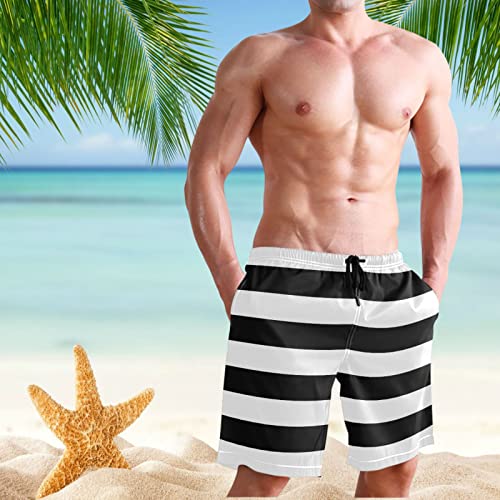 Black White Strip Men's Swim Trunks Beach Shorts Quick Dry Swim Board shorts With Pockets M3