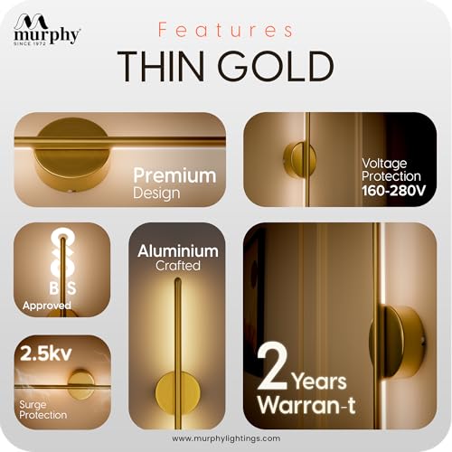 Image of Murphy LED Wall Highlighter - Modern Aluminum Sconce, 3-in-1 Colour Changing -Wall Light, Sleek Golden Finish - Easy Install, 2-Year Warranty-Pack of 3