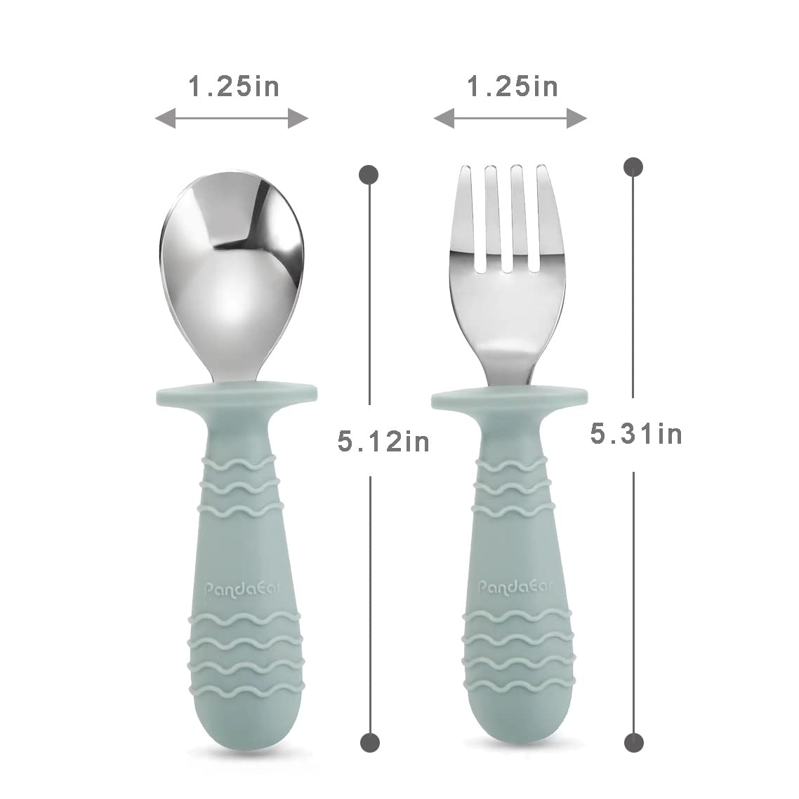 PandaEar 4 Pack Toddler Baby Cutlery Self Feeding Set, Silicone Stainless Steel Utensils Silverware Spoon Fork - Image 2