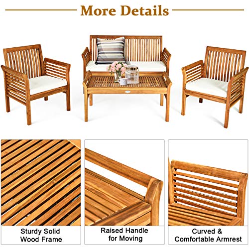 Tangkula AM3026HM 4 Piece Outdoor Acacia Wood Sofa Set With Water Resistant Cushions, Padded Patio Conversation Table Chair Set W/Coffee Table thumb #8