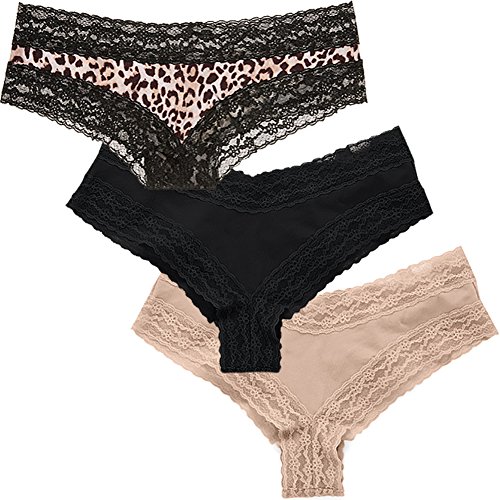 Victoria's Secret 3 Womens Lace Cheeky Panties Medium Leopard/Nude