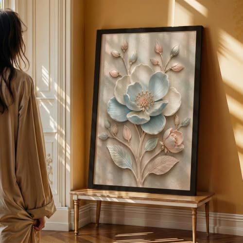Image of NoWorries Floral Botanical Wall Painting with Frame | Premium Textured Flower & Leaf Artwork, Pastel Nature Wall Decor Framed for Living Room Bedroom Office and Home Decoration (Art-13,13x19inch)