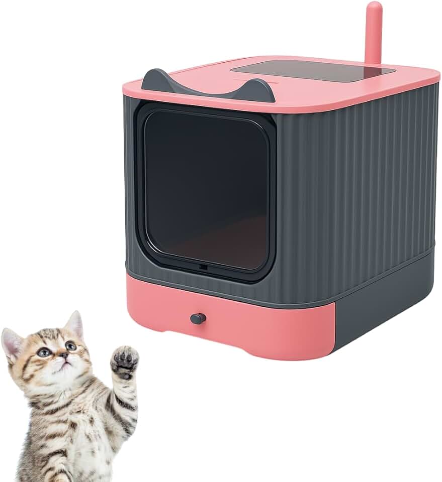 Caixa de Areia Fechada Para Gatos Banheiro Higiênico Luxo + Pá Anti Odor Premium (Rosa)