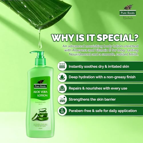 Image of Pure Roots 400ml Each Aloe Vera & Cocoa Butter Body Lotion Combo Pack of 2 | Nourishing & Hydrating for Men & Women | Fast Absorbing, Non-Sticky Lotion for All Skin Types - Total 800ml