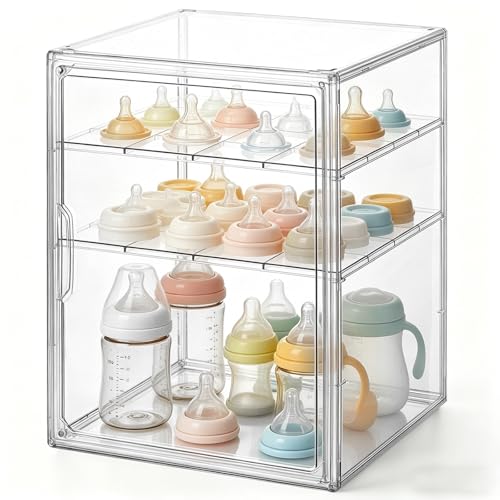 3 Tier Acrylic Baby Bottle Organizer Clear Plastic Bottle Storage Container