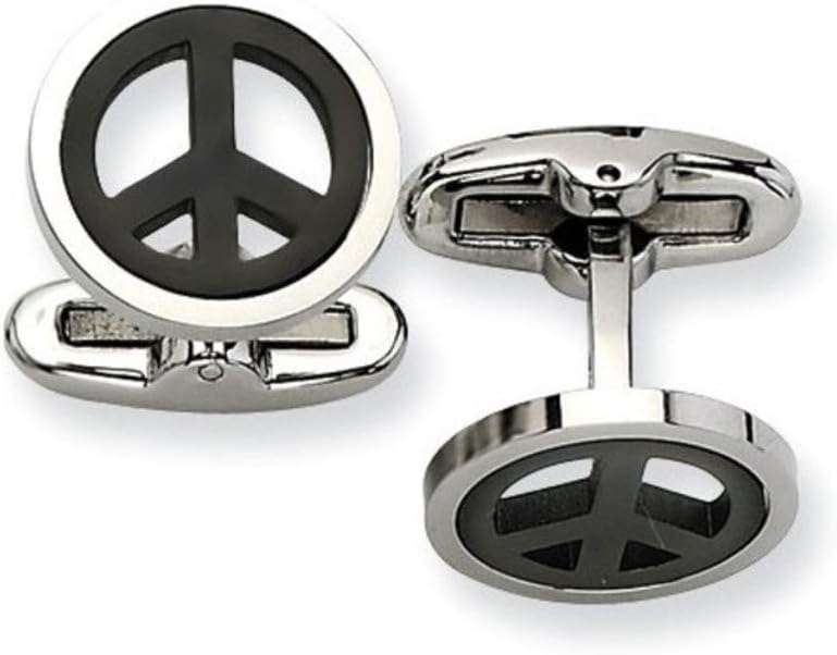 Black IP and Polished Stainless Steel Peace Symbol Cuff Links, 15MM)