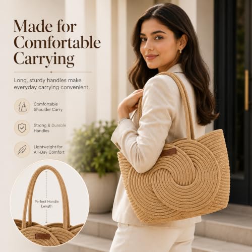 Image of Handbag for Women | Handmade Natural Cane & Dry Grass Tote Bag | Stylish Shoulder Bag for Women | Ladies Purse for Office, Travel & Daily Use | Gift for Women