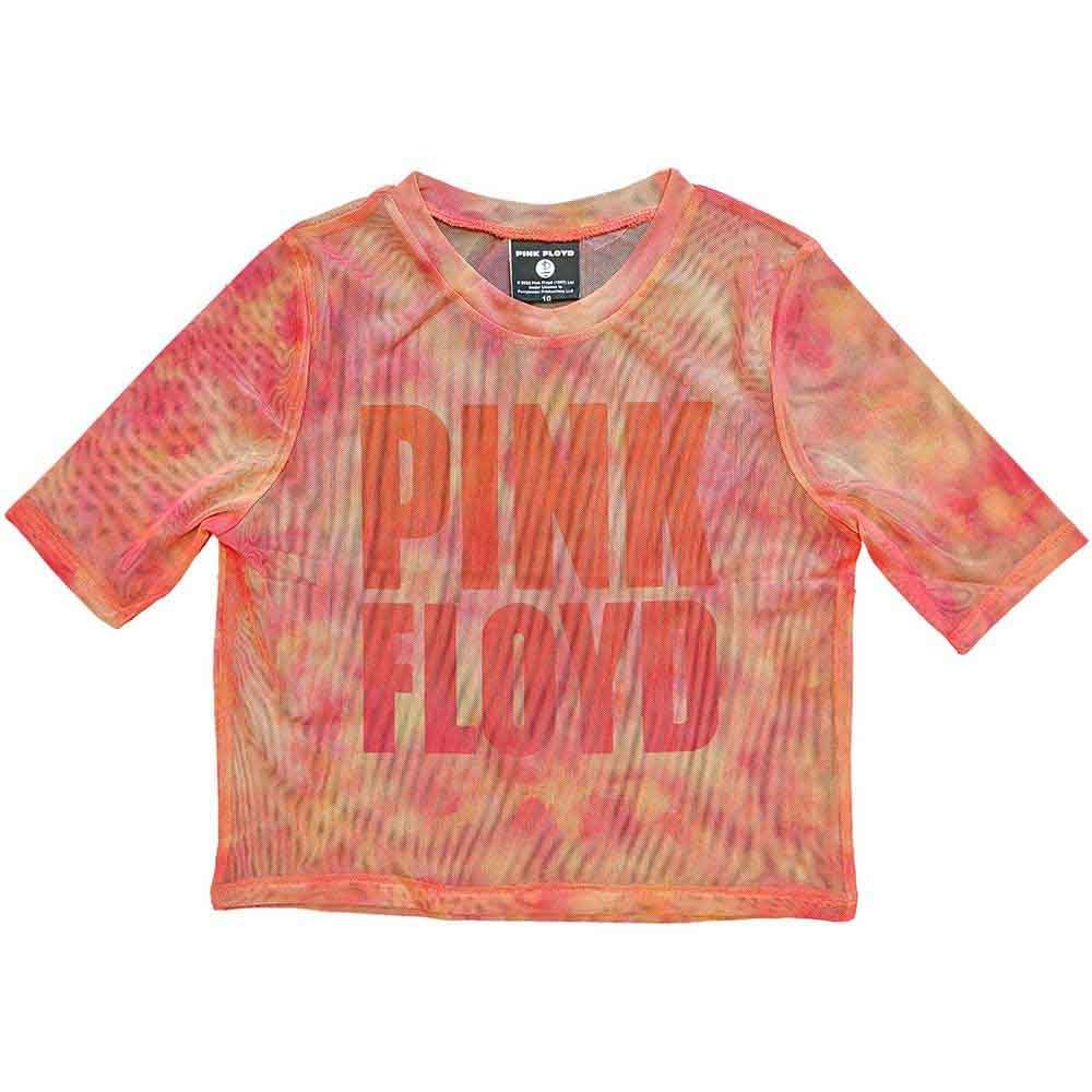Pink Floyd Mesh Crop Top T Shirt Stacked Band Logo Official Womens Pink S