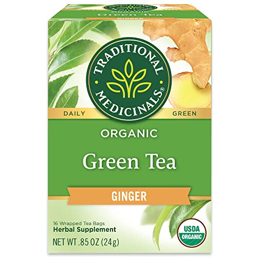 Traditional Medicinals Tea, Organic Green Tea Ginger, Promotes Healthy Digestion, 16 Tea Bags
