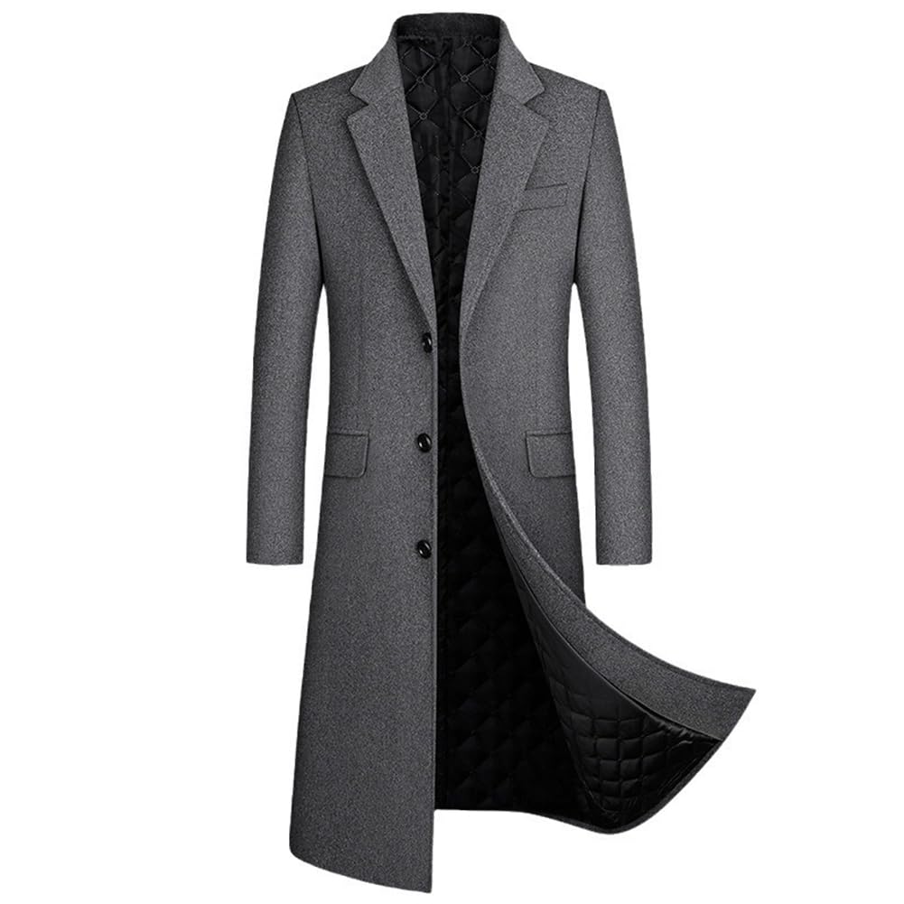Cappotto Lungo da Uomo Casual Trench Invernale in Lana Sintetica Slim Fit Spessore Cappotto a Maniche Lunghe Imbottito Giacca Outerwear a Vento Parka