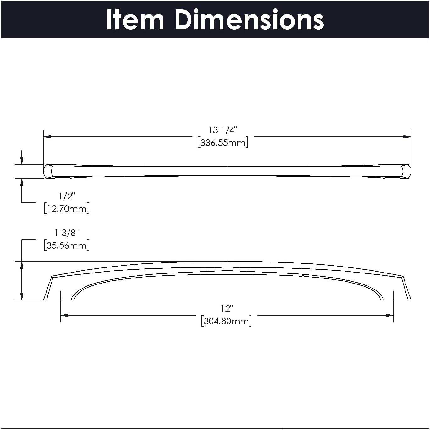 Hickory Hardware 5 Pack Solid Core Kitchen Cabinet Pulls, Luxury Cabinet Handles, Hardware for Doors & Dresser Drawers, 12 Inch Hole Center, Matte Black, Greenwich Collection