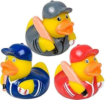 HAPPY DEALS  12 Baseball Rubber Ducks with Baseball Bats | Baseball Party Favors | 2 inch